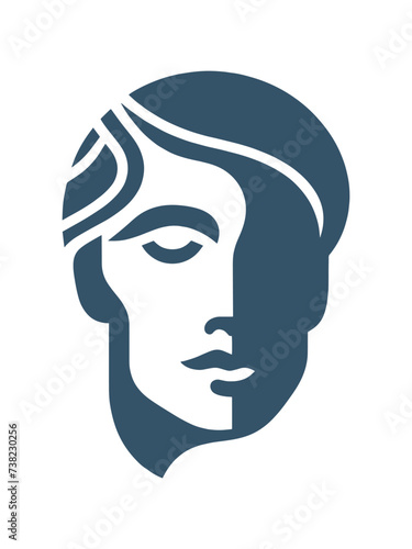 A man's face. abstract creative logo. Cubism, avant-garde. Navy color. Modern flat vector illustration. Cut out. print