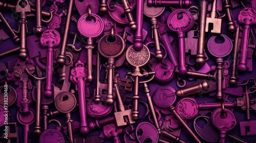 Background with antique old keys in Magenta color