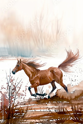 Freedom. Running horse. Galloping horse. The painting of the power of horse.