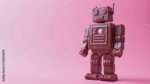 An incredibly lifelike robot shaped chocolate bar takes center stage in this photo. Its intricate details and smooth texture are so realistic, you'll have a hard time believing it's actually