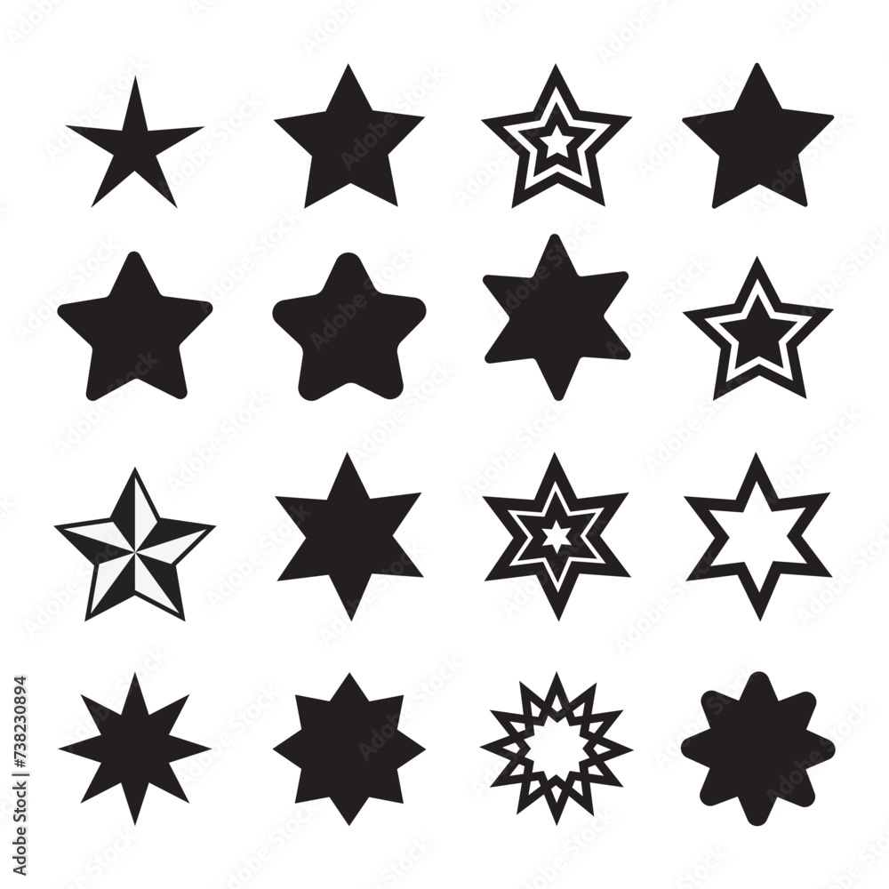 Star icon collection. Different stars set. Star icon collection. Different stars set.