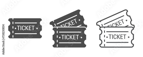 event Ticket coupon vector icon collection. Set of black coupon ticket icons for concert, cinema, festival, event. Black event tickets icons. photo
