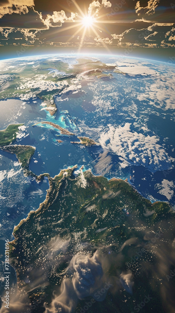 Visualize a dynamic scene of Earth from space where the planets weather systems tell a story of vitality and movement The sun Visualize a dynamic scene of Earth from space where the planets weather systems tell a story of vitality and movement The sun
