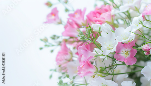 bouquet of pink and white flowers on the white backgr