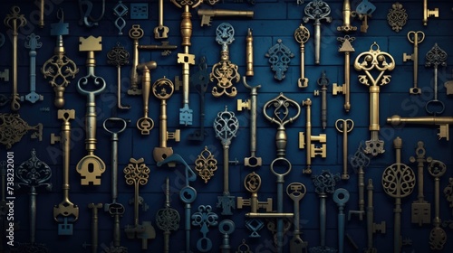  Background with antique old keys in Sapphire color © Various Backgrounds