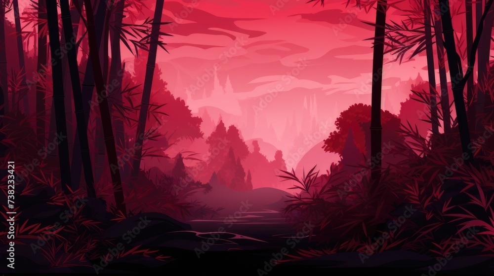  Background with bamboo forest in Crimson color.