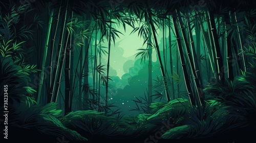 Background with bamboo forest in Emerald color.