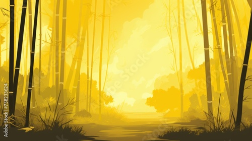 Background with bamboo forest in Lemon Yellow color.