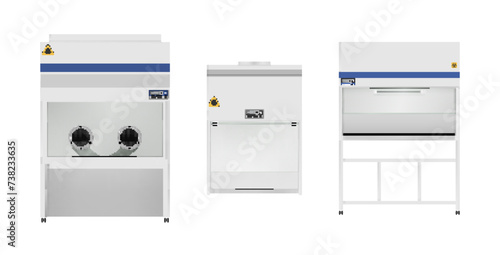 Medical biological safety cabinet laboratory analysis test storage set realistic vector