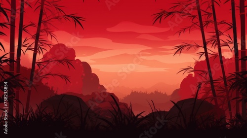 Background with bamboo forest in Red color