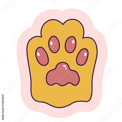 Stickers orange Cat paw vector. cute cartoon domestic animal foot isolated on white background. Funny fur pet dangerous claws. Y2k Pop Art Set Sticker