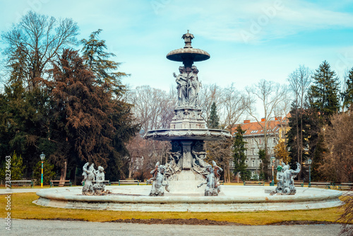 Beautiful fountain in the Stadtpark. Gratz, Austria photo