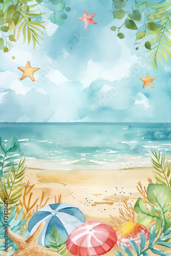 Watercolor summer tropical beach background digital paper