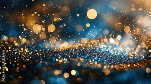 blue background with gold dust sparkles, bokeh  photo