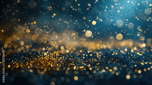blue background with gold dust sparkles, bokeh 