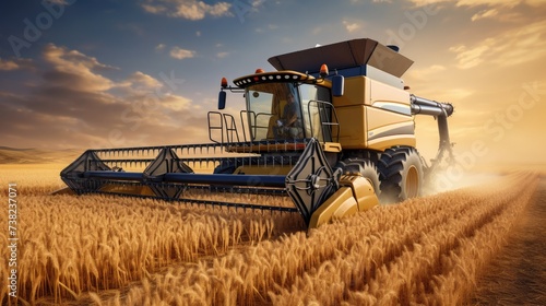 Front View of our Big Modern Combine Harvester in a Golden Wheat Field