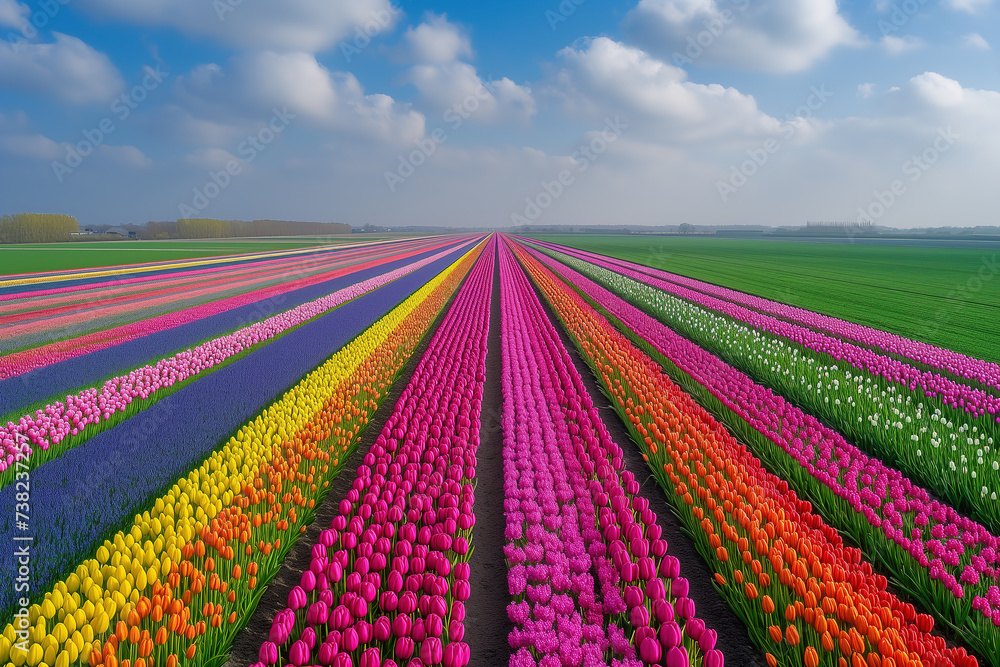 Aerial view of bulb fields in springtime Aerial view of bulb fields in springtime