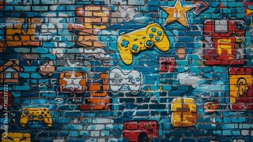 90s gaming icons made on the wall with graffiti