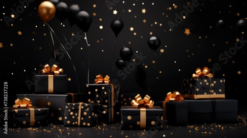 Background with birthday gifts in Black color