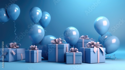 Background with birthday gifts in Blue color.