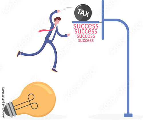 Businessman dunking tax ball like basketball player, illustration vector cartoon

