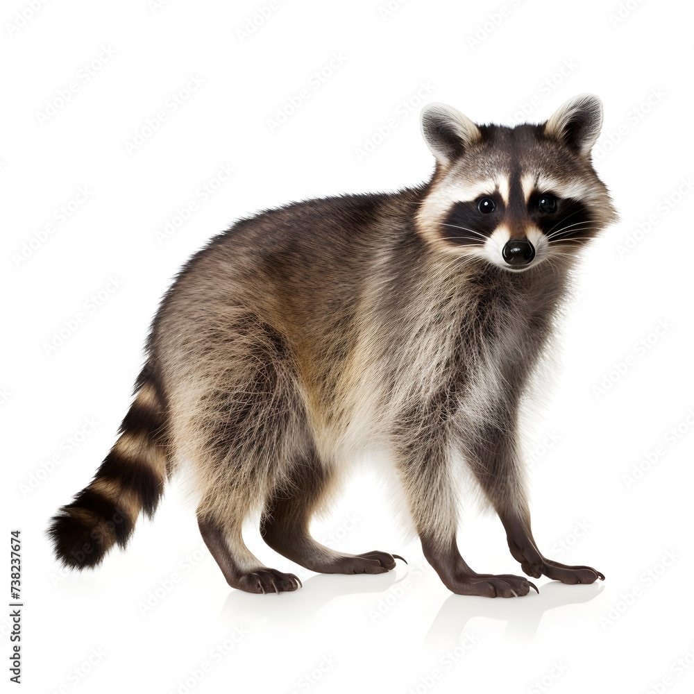 close up of a raccoon isolated on white background generative ai