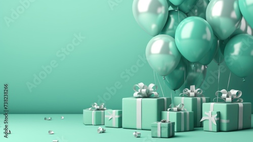 Background with birthday gifts in Mint color