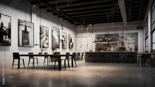 An interior space showcasing a contemporary art gallery exhibit, with monochrome photographs hanging on the walls generative ai