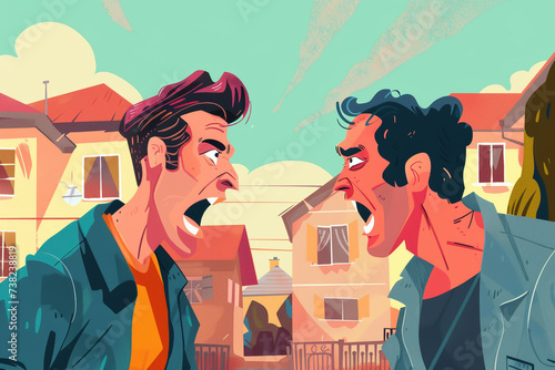 illustration of angry neighbors yelling at each other. generative ai.
