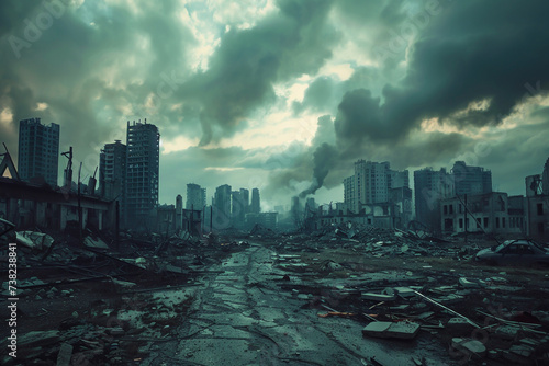 destroyed city landscape. war concept. generative ai.