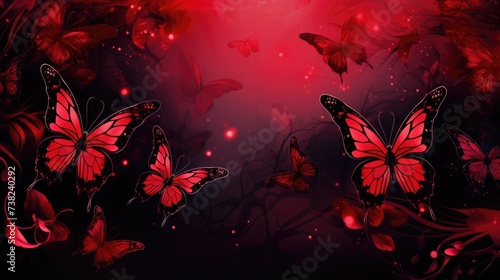 Background with butterflies in Red color.