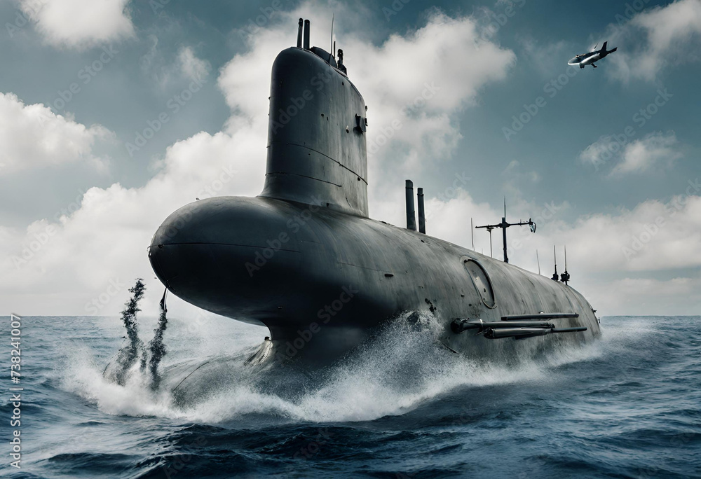 Military submarine diving underwater Military submarine diving underwater