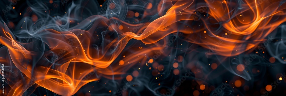 Abstract flow of fiery smoke and liquid. Abstract fluid art and 3D style. Design for banner, wallpaper, print.