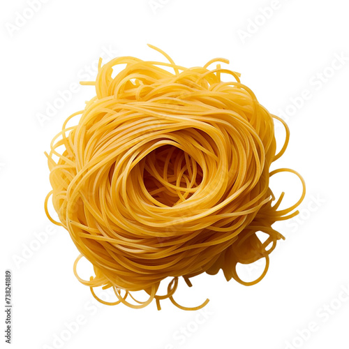 Pasta nest isolated on a transparent background. Top view.