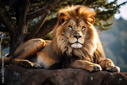 Regal Repose The Lion Resting on a Rocky Outcrop