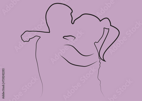 Linear Silhouettes. A man and a woman. Kiss. The stencil. guy and girl kissing