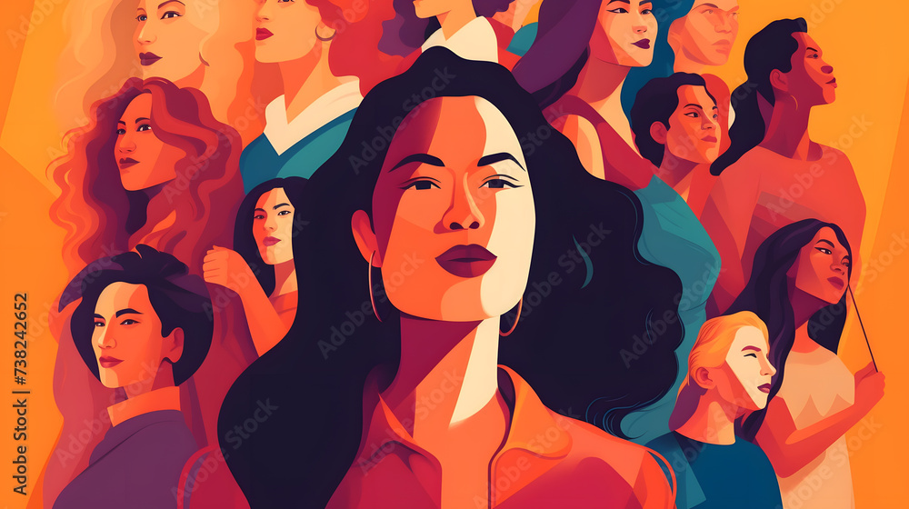 diverse and empowered group of multiethnic women Illustration Generative AI