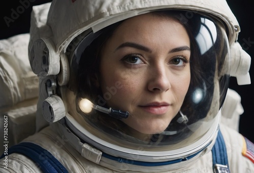 Portrait of an astronaut, a girl in a spacesuit, close-up.