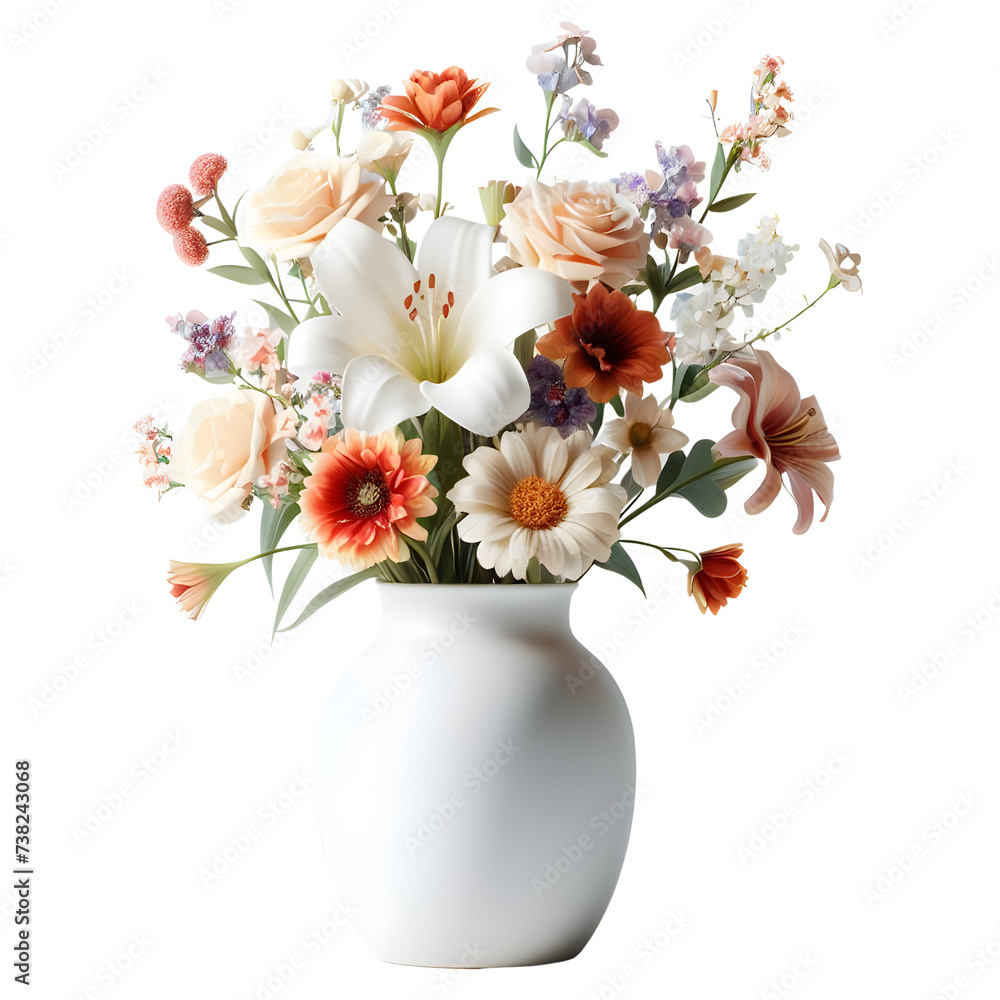 PNG colorful flowers in a vase. Ai generated 