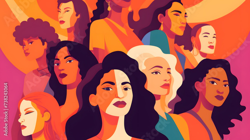 diverse and empowered group of multiethnic women Illustration Generative AI