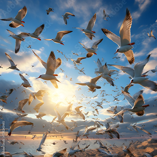Freedom Captured in Flight: A Sublime Encounter with Birds Soaring in the Azure Sky