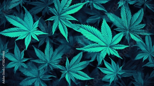 Background with Cyan marijuana leaves.