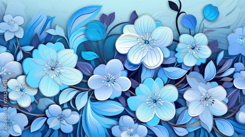 Background with different flowers in Azure color Background with different flowers in Azure color