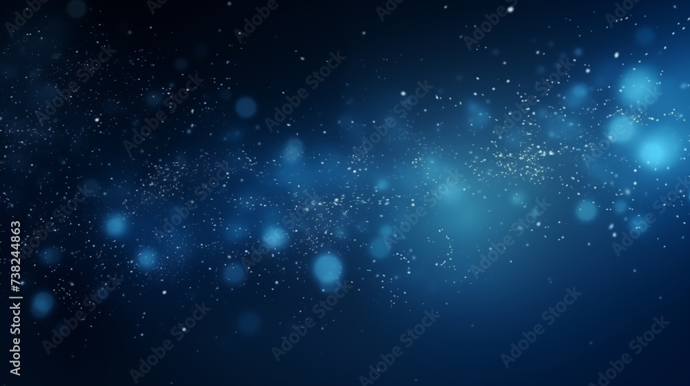 Particules scintillantes et brillantes bleues volant sur fond sombre. Lumière et paillettes flou. Bleu. Fond pour bannière, conception et création graphique.