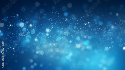 Particules scintillantes et brillantes bleues volant sur fond sombre. Lumière et paillettes flou. Bleu. Fond pour bannière, conception et création graphique. © FlyStun