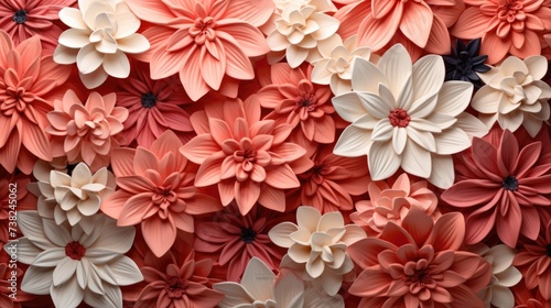 Background with different flowers in Coral color.