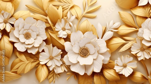 Background with different flowers in Gold color