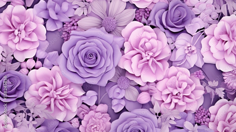 Obraz premium Background with different flowers in Lilac color.