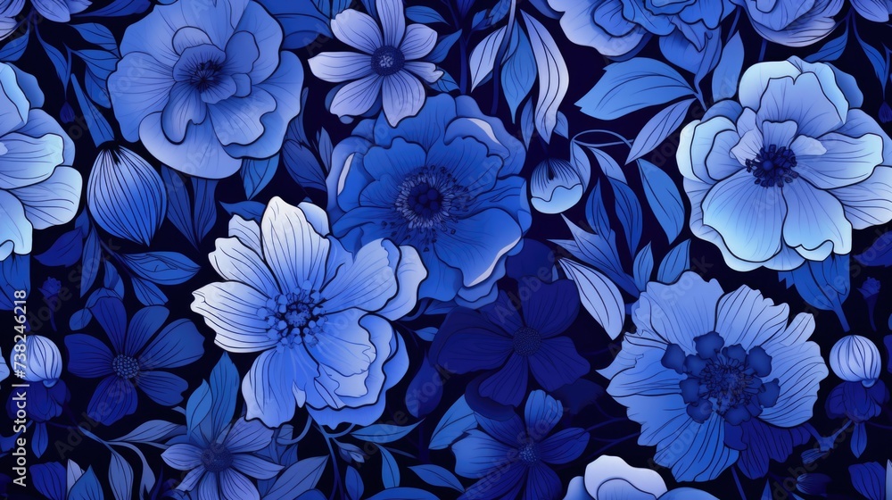 Background with different flowers in Sapphire color Background with different flowers in Sapphire color