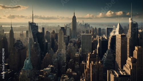 Vintage metropolis reminiscent of New York's cityscape. © xKas
